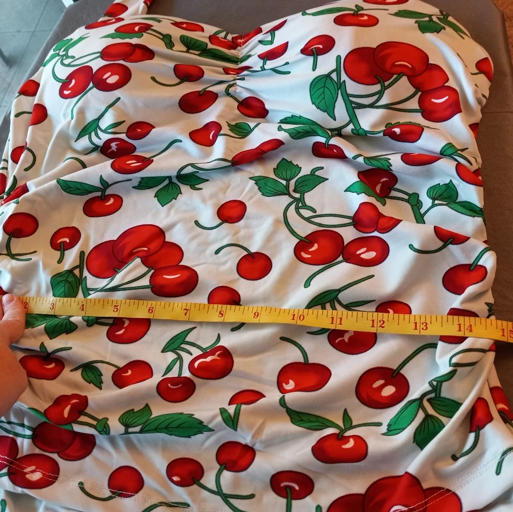Retro Cherry Print 1-PC Bathing Suit Rockabilly 50s Pin Up Girl - Picture 10 of 13